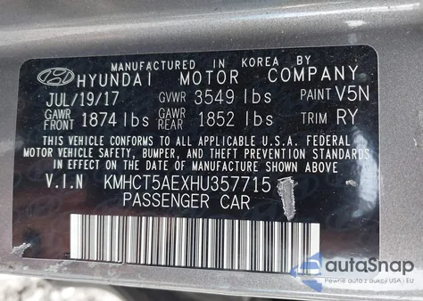 2017 Hyundai Accent Se z USA, uszkodzony, nr VIN KMHCT5AEXHU357715